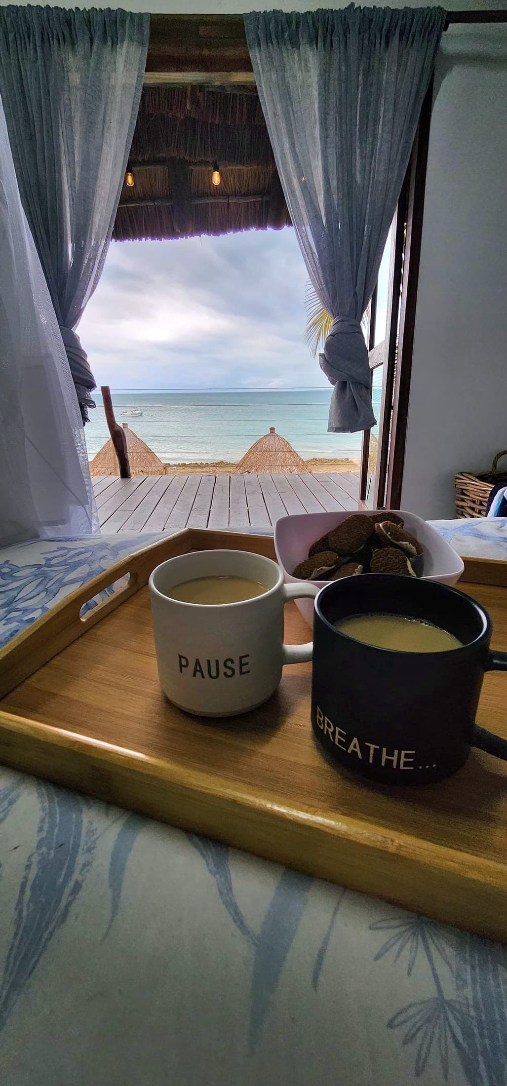 Morning coffee with the ocean right outside