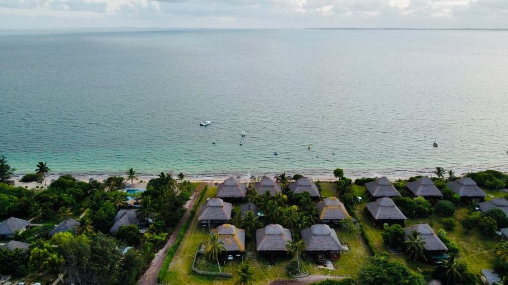 The lodge and the bay from above