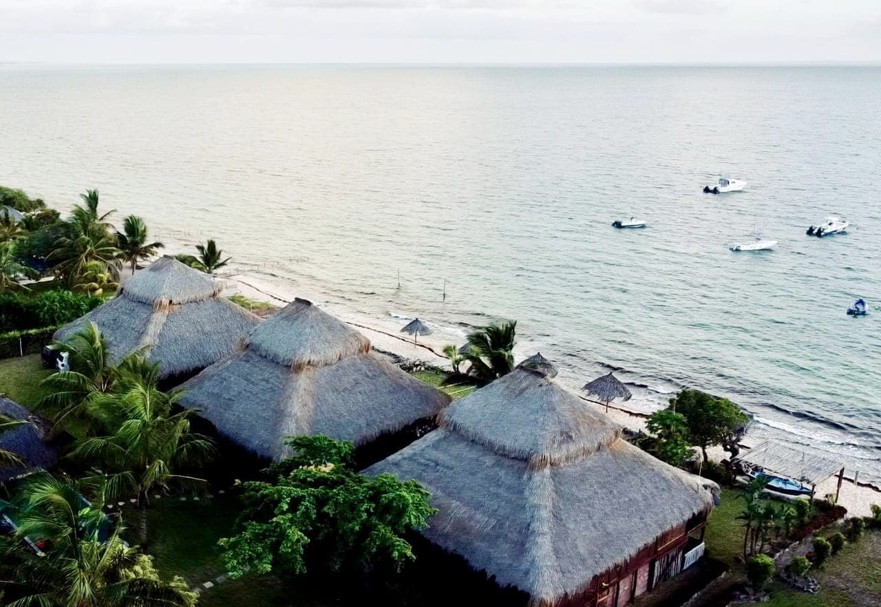 The thatched casas seen from above