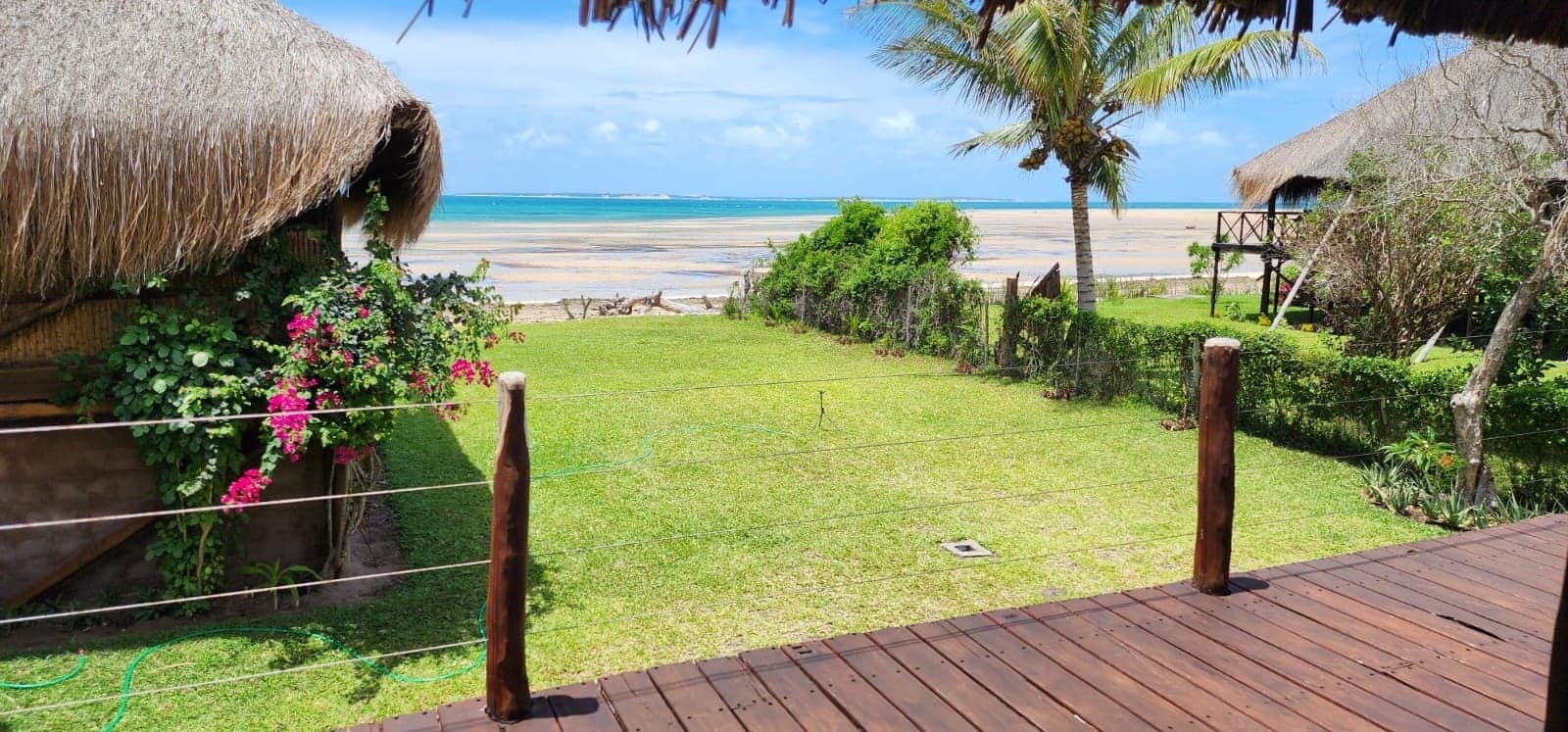 The lawn and the beach from a casa deck