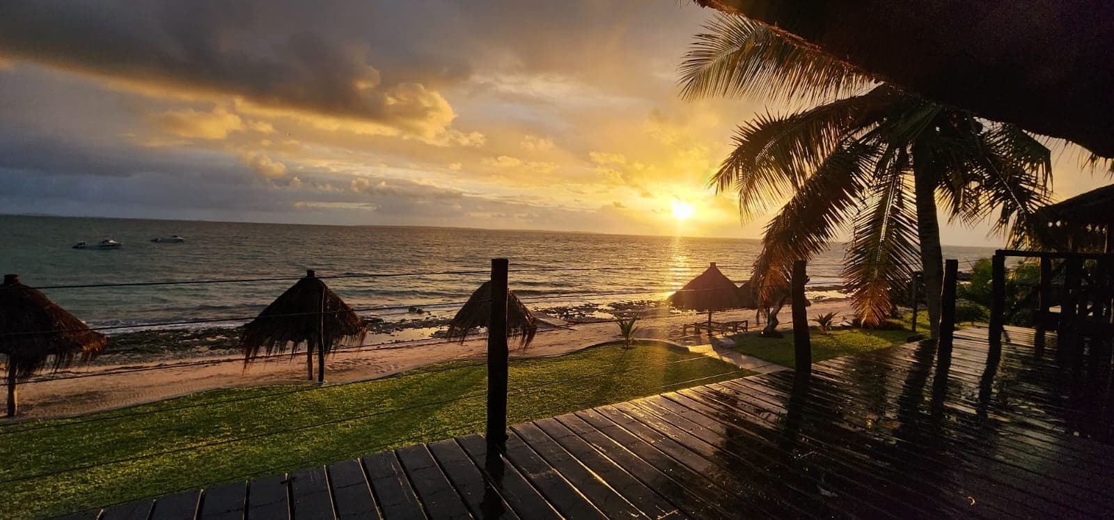 Golden sunset over the beach from the deck